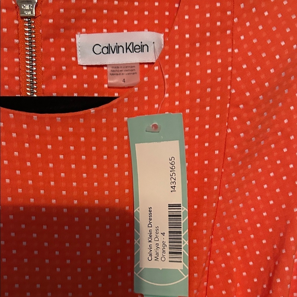 Calvin Klein Orange Polka Dot Midi Sheath Dress - Picture 2 of 4